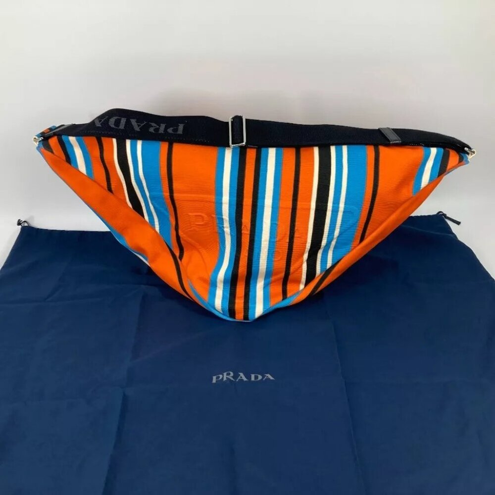 Auth PRADA 2VY007 stripe Triangle Bayadere bag crossbody Shoulder Bag